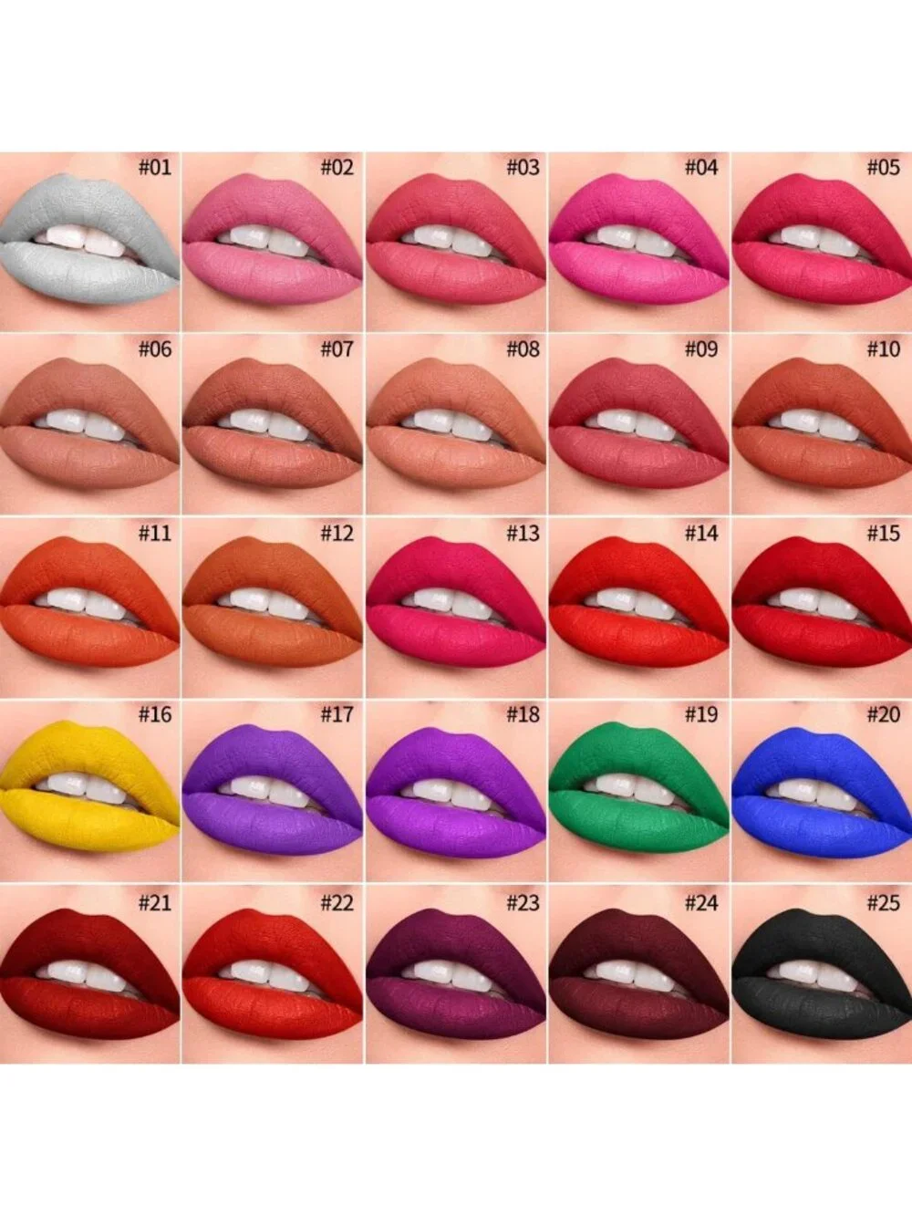 25 Color Lipstick Palette - Nude, Red, Peach & Pink Shades, Moisturizing, Long